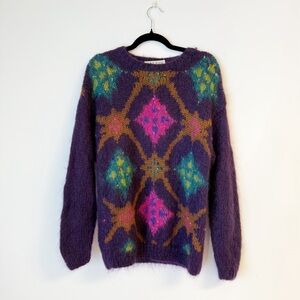 VINTAGE Studio By Michelle Stuart Purple Abstract Mohair Blend Sweater Size M